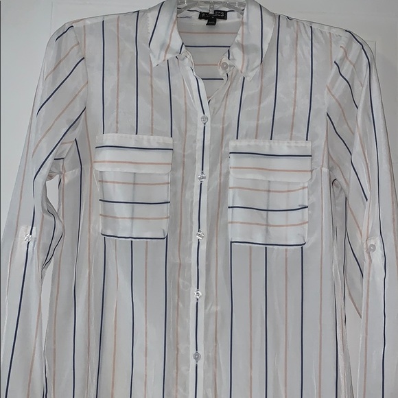EXPRESS Button Down Top, XS, White, Stripe - Picture 1 of 5